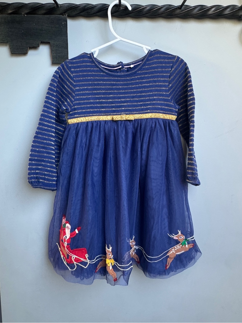 Baby Boden 18-24 Girls Navy Blue Holiday Tulle Dress with Gold Trim